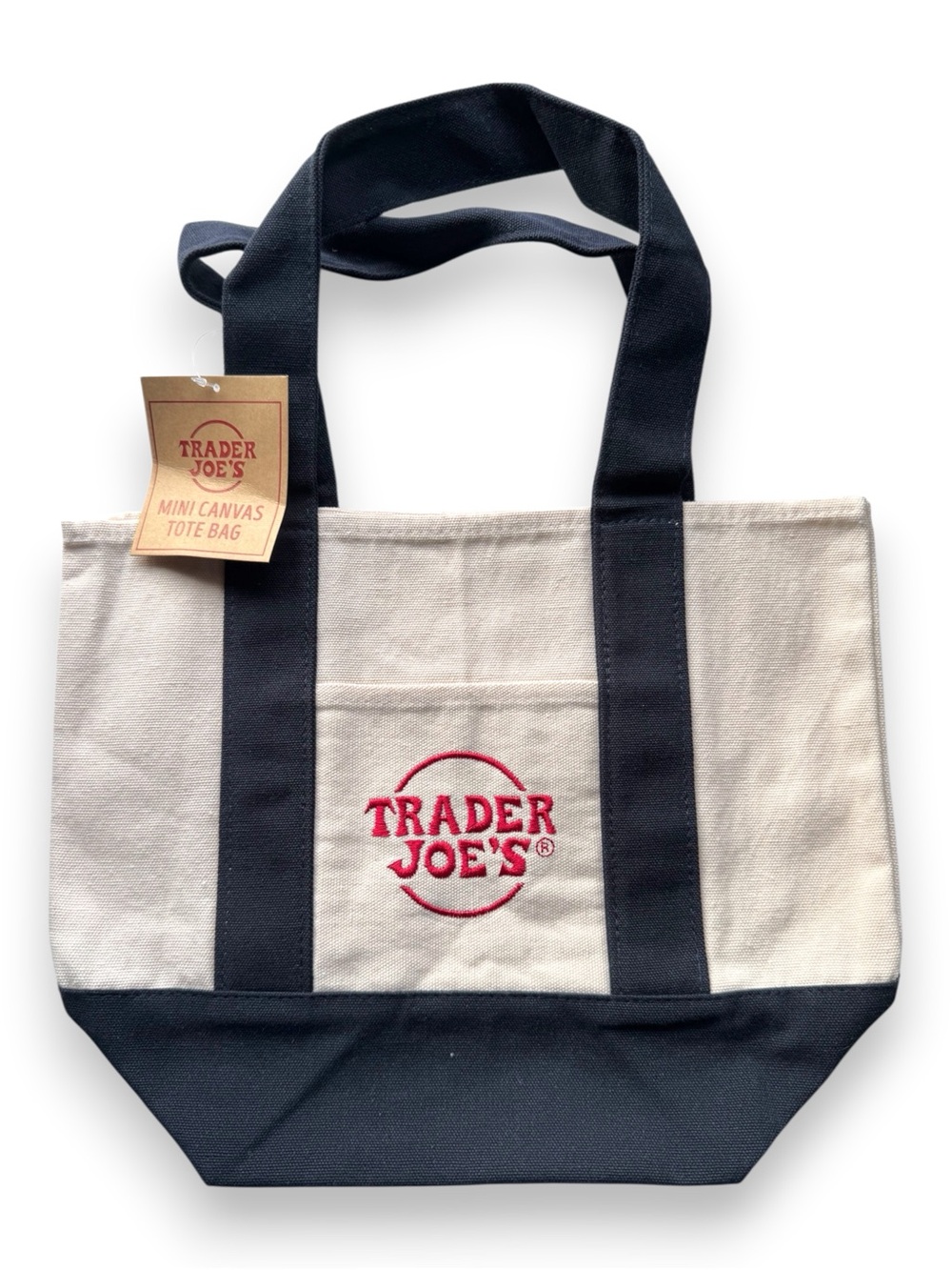 TRADER JOE’S Mini Canvas Tote Bag Natural Navy NWT